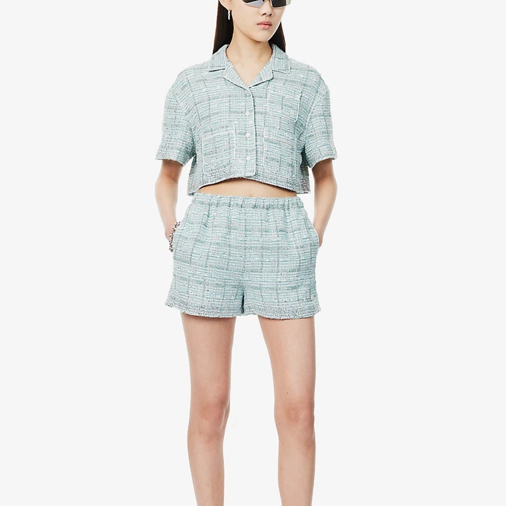 AMIRI High Waist Blue Shorts Textured Grid Design